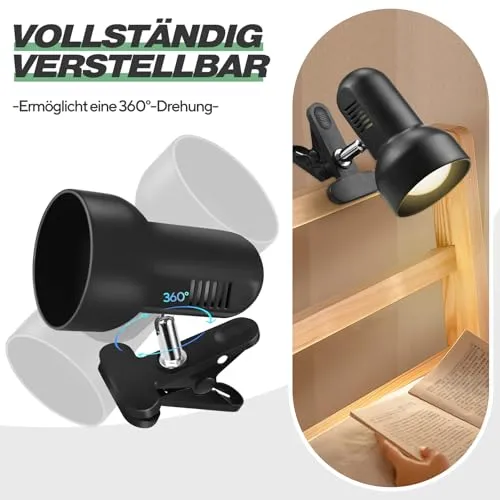 Klemmleuchte - Verstellbare Schreibtischlampe mit E27-Fassung, Klemmlampe, Klemmleuchte, Nachttischlampe, Leselicht Kinder, Bürolampe,Leselampe BettKinder Studieren Arbeiten Glühbirne nicht enthalten