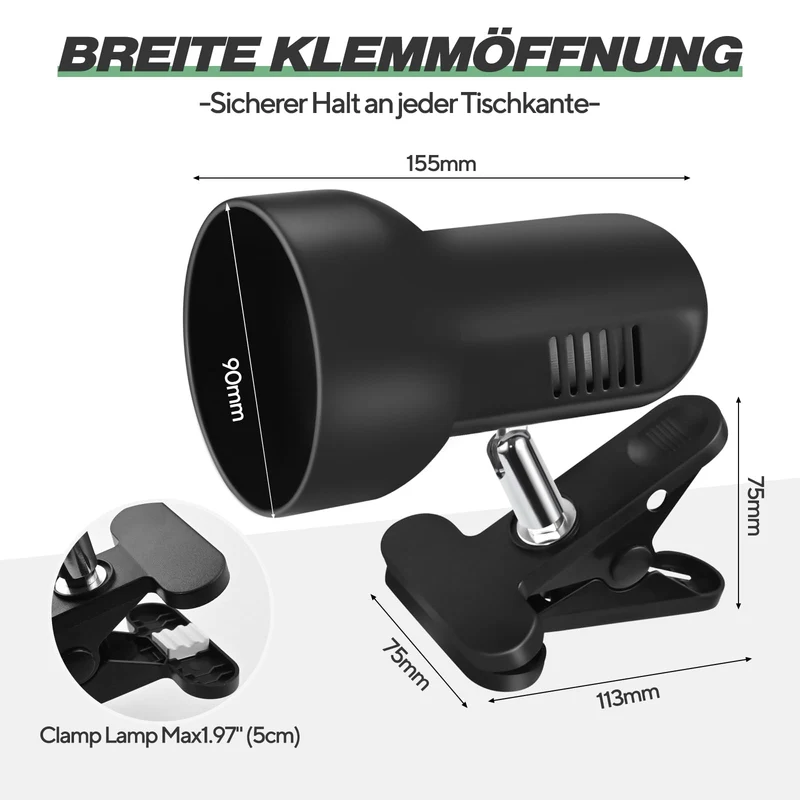 Klemmleuchte - Verstellbare Schreibtischlampe mit E27-Fassung, Klemmlampe, Klemmleuchte, Nachttischlampe, Leselicht Kinder, Bürolampe,Leselampe BettKinder Studieren Arbeiten Glühbirne nicht enthalten
