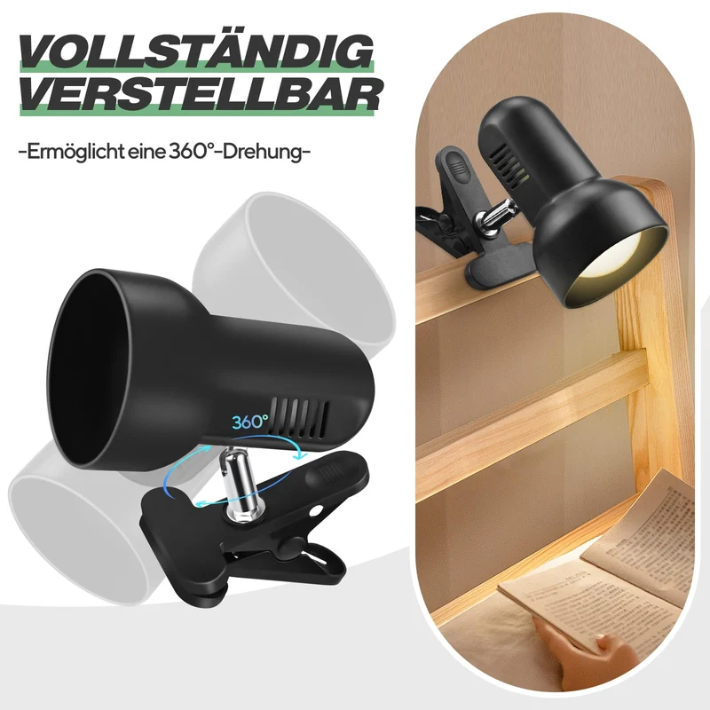 Klemmleuchte - Verstellbare Schreibtischlampe mit E27-Fassung, Klemmlampe, Klemmleuchte, Nachttischlampe, Leselicht Kinder, Bürolampe,Leselampe BettKinder Studieren Arbeiten Glühbirne nicht enthalten