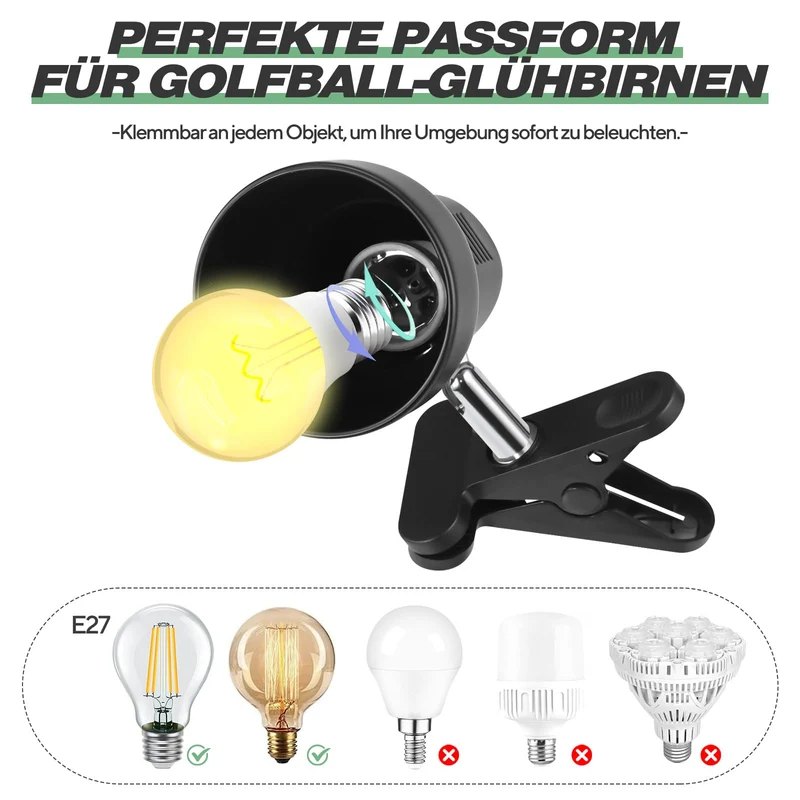 Klemmleuchte - Verstellbare Schreibtischlampe mit E27-Fassung, Klemmlampe, Klemmleuchte, Nachttischlampe, Leselicht Kinder, Bürolampe,Leselampe BettKinder Studieren Arbeiten Glühbirne nicht enthalten