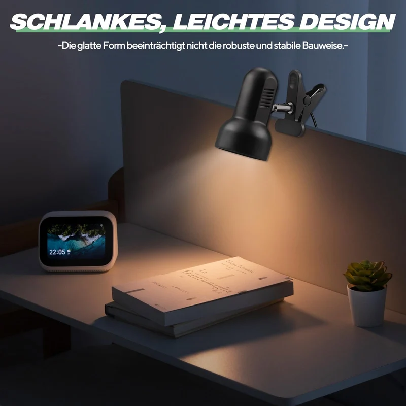 Klemmleuchte - Verstellbare Schreibtischlampe mit E27-Fassung, Klemmlampe, Klemmleuchte, Nachttischlampe, Leselicht Kinder, Bürolampe,Leselampe BettKinder Studieren Arbeiten Glühbirne nicht enthalten