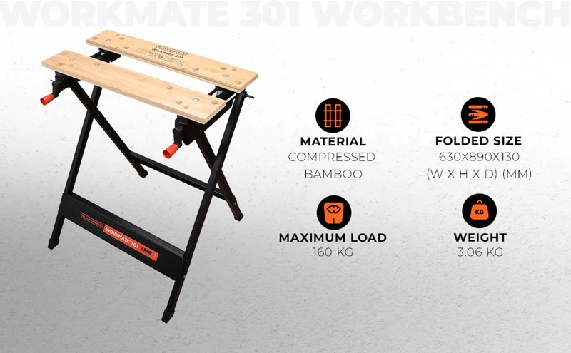 BLACK+DECKER Workmate 301 klappbare Werkbank, WM301-XJ