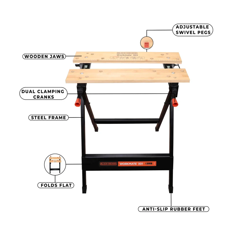 BLACK+DECKER Workmate 301 klappbare Werkbank, WM301-XJ