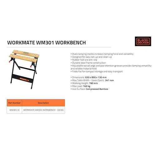 BLACK+DECKER Workmate 301 klappbare Werkbank, WM301-XJ