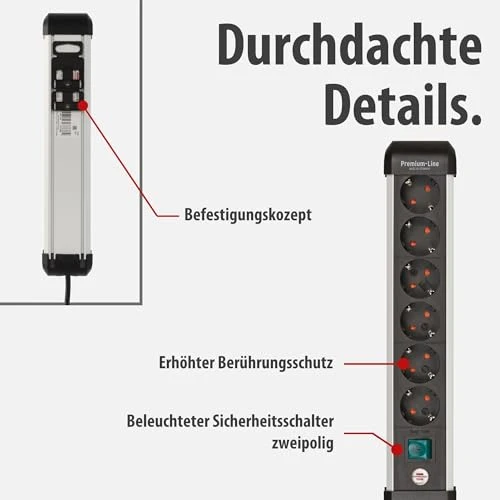 Brennenstuhl Premium-Alu-Line Steckdosenleiste 6-Fach, 3m