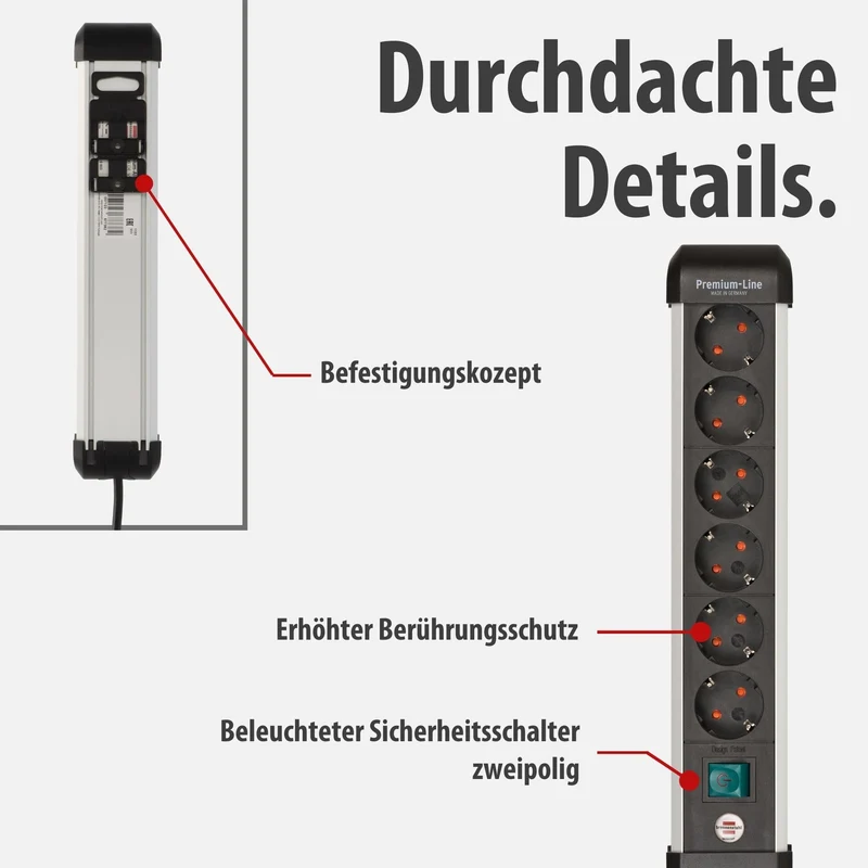 Brennenstuhl Premium-Alu-Line Steckdosenleiste 6-Fach, 3m