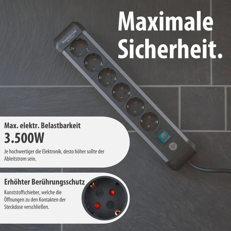 Brennenstuhl Premium-Alu-Line Steckdosenleiste 6-Fach, 3m