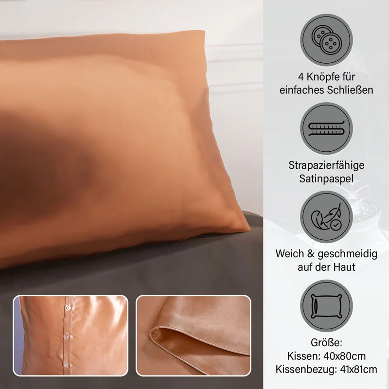 Serenity Night - Premium Collection - 1 Kissen mit 1 Kissenbezug aus 100% Maulbeerseide, mit Paspelierung, Perlmuttknöpfen und Federfüllung, 40 x 80 cm, Perlmutt