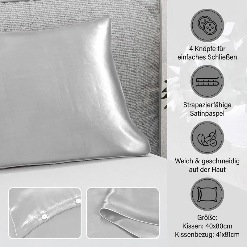 Serenity Night - Premium Collection - 1 Kissen mit 1 Kissenbezug aus 100% Maulbeerseide, mit Paspelierung, Perlmuttknöpfen und Federfüllung, 40 x 80 cm, Perlmutt