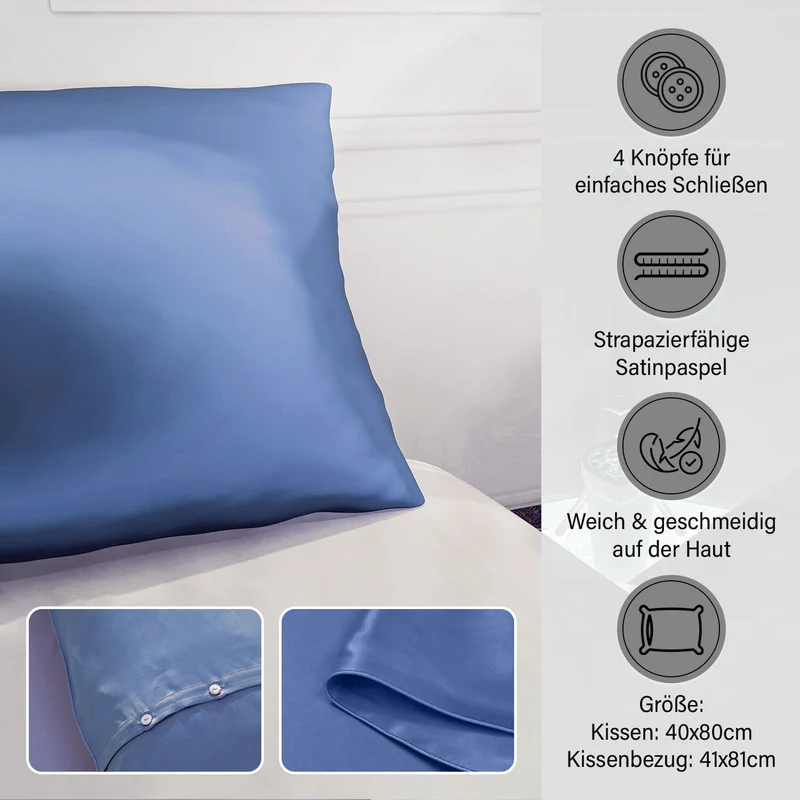 Serenity Night - Premium Collection - 1 Kissen mit 1 Kissenbezug aus 100% Maulbeerseide, mit Paspelierung, Perlmuttknöpfen und Federfüllung, 40 x 80 cm, Perlmutt