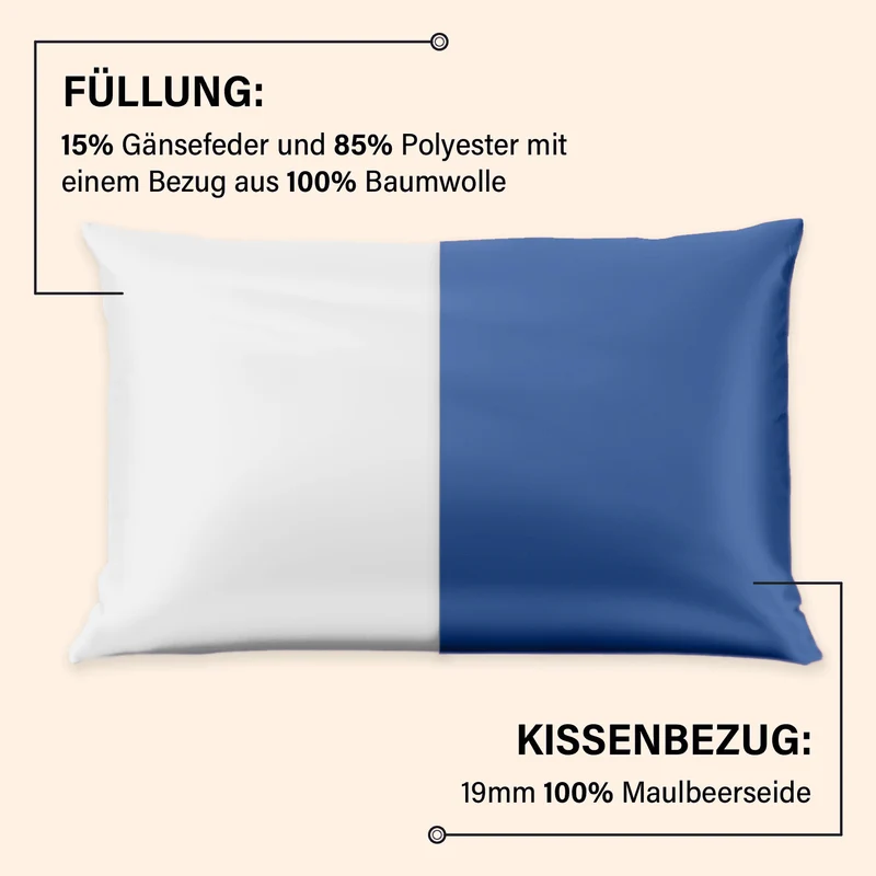 Serenity Night - Premium Collection - 1 Kissen mit 1 Kissenbezug aus 100% Maulbeerseide, mit Paspelierung, Perlmuttknöpfen und Federfüllung, 40 x 80 cm, Perlmutt