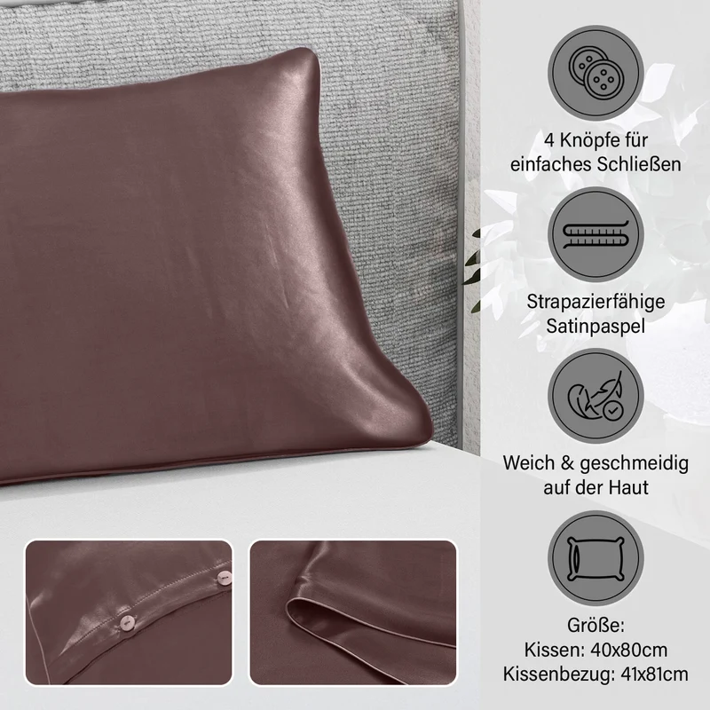 Serenity Night - Premium Collection - 1 Kissen mit 1 Kissenbezug aus 100% Maulbeerseide, mit Paspelierung, Perlmuttknöpfen und Federfüllung, 40 x 80 cm, Perlmutt