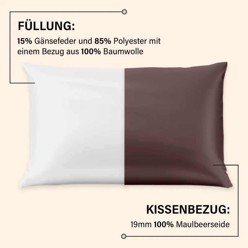 Serenity Night - Premium Collection - 1 Kissen mit 1 Kissenbezug aus 100% Maulbeerseide, mit Paspelierung, Perlmuttknöpfen und Federfüllung, 40 x 80 cm, Perlmutt