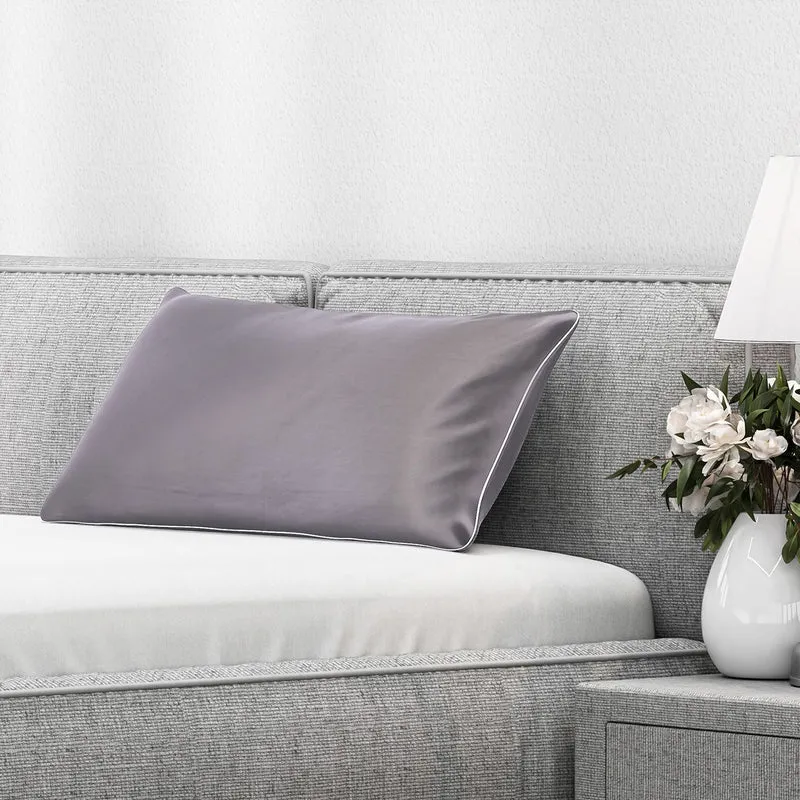 Serenity Night - Premium Collection - 1 Kissen mit 1 Kissenbezug aus 100% Maulbeerseide, mit Paspelierung, Perlmuttknöpfen und Federfüllung, 40 x 80 cm, Perlmutt