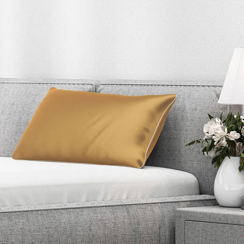 Serenity Night - Premium Collection - 1 Kissen mit 1 Kissenbezug aus 100% Maulbeerseide, mit Paspelierung, Perlmuttknöpfen und Federfüllung, 40 x 80 cm, Perlmutt