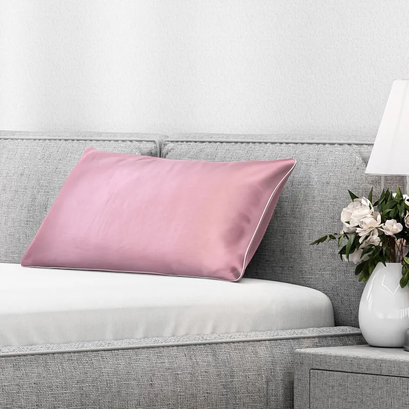 Serenity Night - Premium Collection - 1 Kissen mit 1 Kissenbezug aus 100% Maulbeerseide, mit Paspelierung, Perlmuttknöpfen und Federfüllung, 40 x 80 cm, Perlmutt