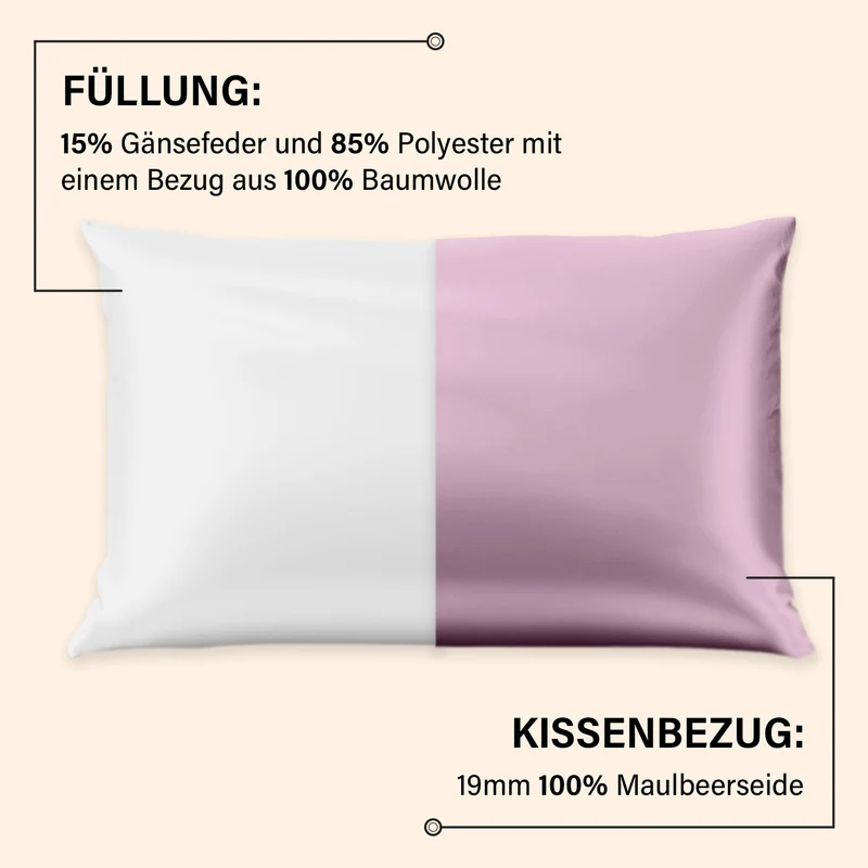 Serenity Night - Premium Collection - 1 Kissen mit 1 Kissenbezug aus 100% Maulbeerseide, mit Paspelierung, Perlmuttknöpfen und Federfüllung, 40 x 80 cm, Perlmutt