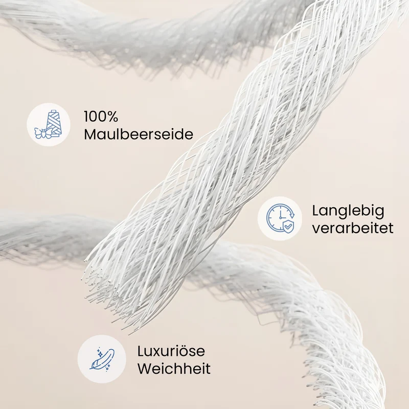 Serenity Night - Premium Collection - 1 Kissen mit 1 Kissenbezug aus 100% Maulbeerseide, mit Paspelierung, Perlmuttknöpfen und Federfüllung, 40 x 80 cm, Perlmutt