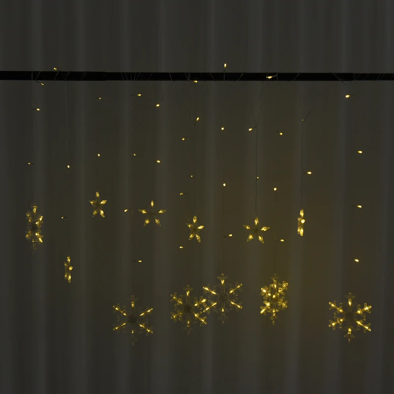 126 LED Vorhang warmweiße Lichterkette - Schneeflocken, 3xAA (nicht inkl.), Größe 350x85 cm