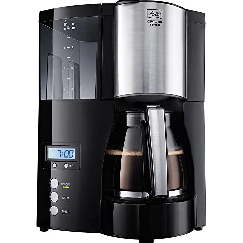 Melitta Optima Timer – Filterkaffeemaschine mit Glaskanne, entnehmbarem Wassertank und Timer-Funktion, für bis zu 8 Tassen Kaffee, in Schwarz/Edelstahl