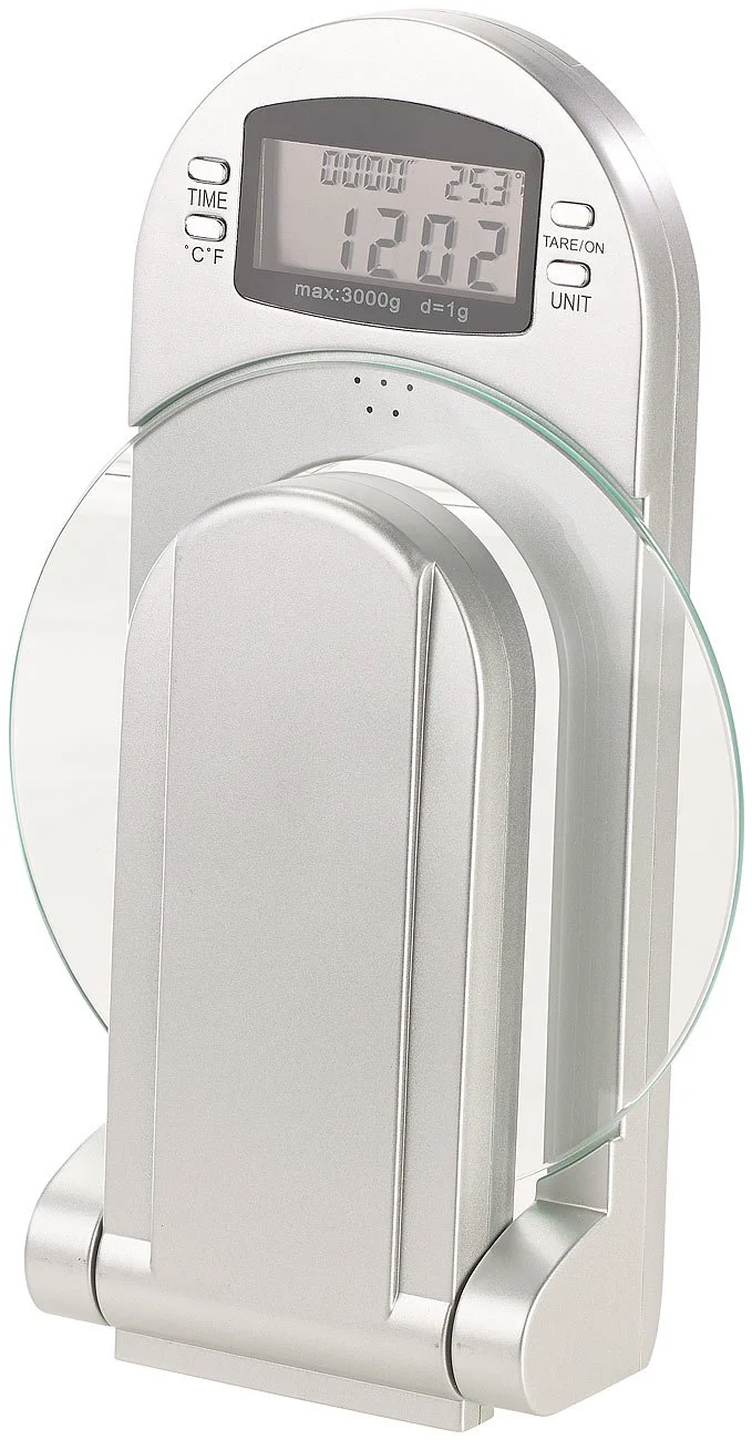 Rosenstein & Söhne Wandwaage: Digitale Küchenwaage zur Wandmontage, klappbar, Timer, 3 kg Tragkraft (Wandküchenwaage, Küchen Wandwaage klappbar, Backen)
