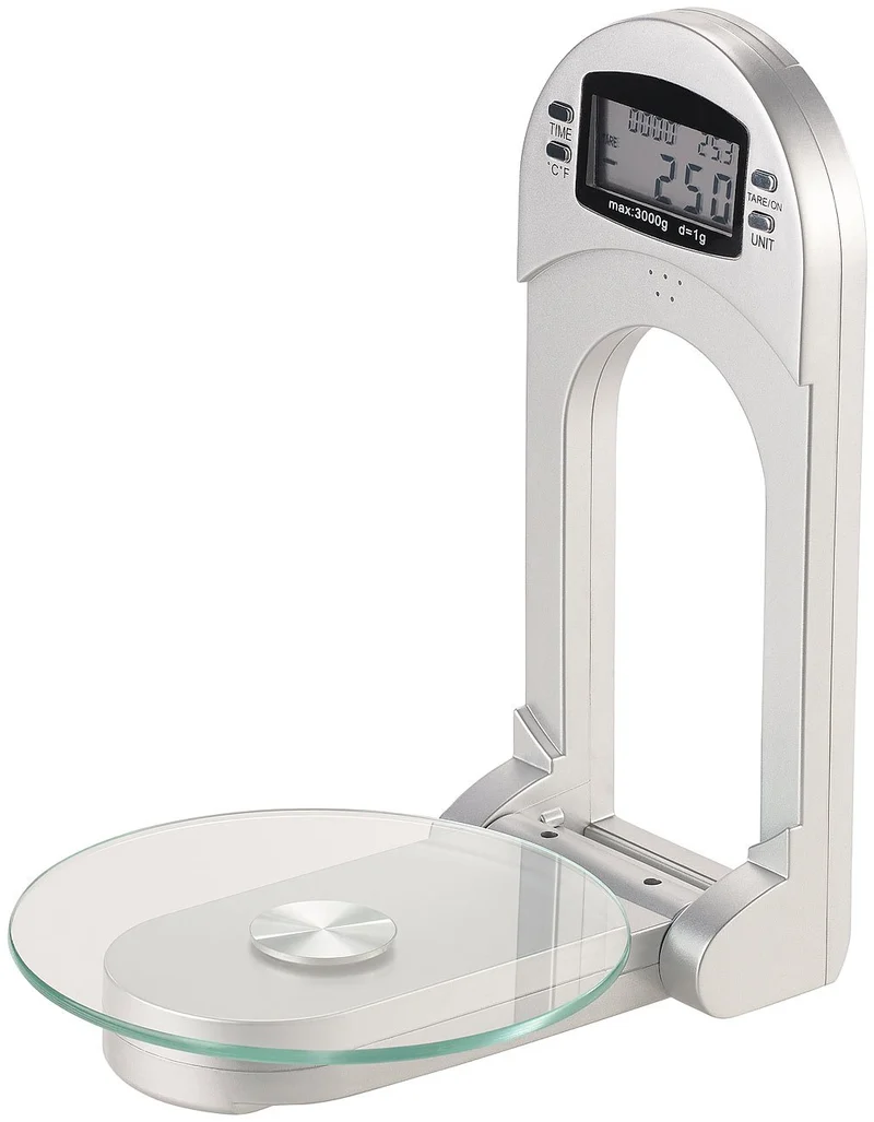 Rosenstein & Söhne Wandwaage: Digitale Küchenwaage zur Wandmontage, klappbar, Timer, 3 kg Tragkraft (Wandküchenwaage, Küchen Wandwaage klappbar, Backen)