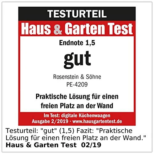 Rosenstein & Söhne Wandwaage: Digitale Küchenwaage zur Wandmontage, klappbar, Timer, 3 kg Tragkraft (Wandküchenwaage, Küchen Wandwaage klappbar, Backen)