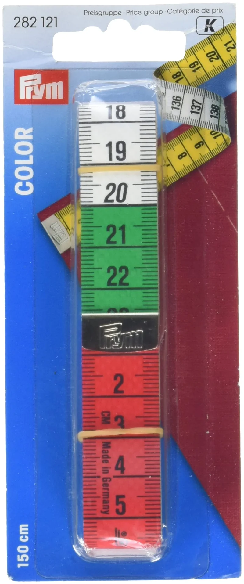 Prym 282121 Maßband Color 150 cm/cm, gelb, farbige Dezimeter-Zonen