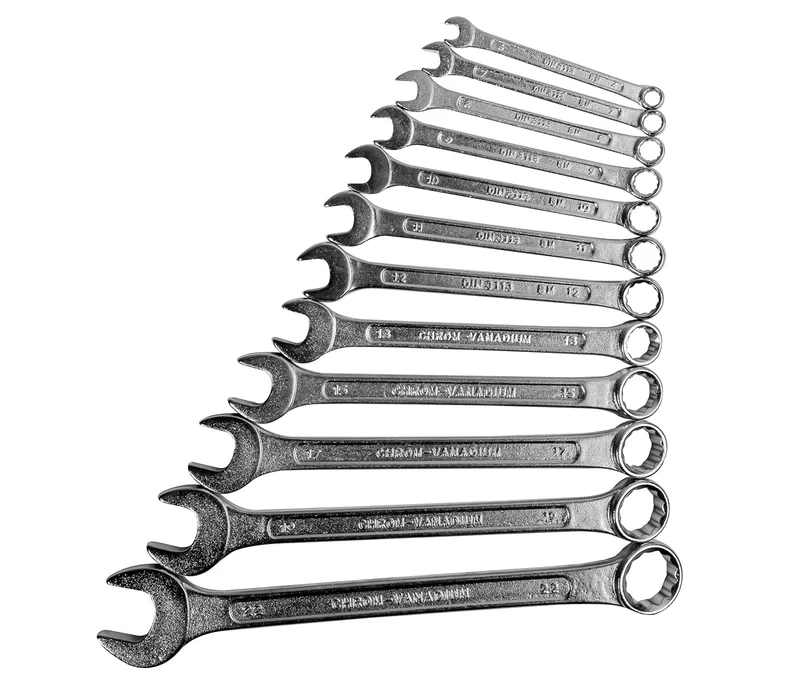 Brüder Mannesmann Gabelringschlüssel Set, 12-teilig - Gabelschlüsselsatz nach DIN 3113 - verchromter Satz Ring-Maulschlüssel mit polierten Köpfen, aus Chrom-Vanadium-Stahl - 6 bis 22 mm | M19652