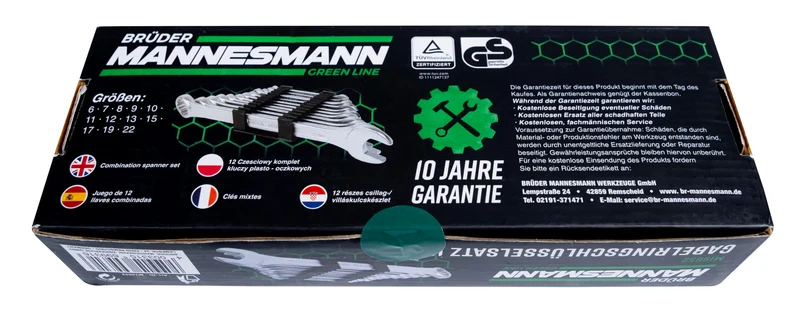 Brüder Mannesmann Gabelringschlüssel Set, 12-teilig - Gabelschlüsselsatz nach DIN 3113 - verchromter Satz Ring-Maulschlüssel mit polierten Köpfen, aus Chrom-Vanadium-Stahl - 6 bis 22 mm | M19652