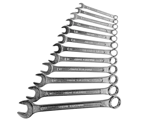 Brüder Mannesmann Gabelringschlüssel Set, 12-teilig - Gabelschlüsselsatz nach DIN 3113 - verchromter Satz Ring-Maulschlüssel mit polierten Köpfen, aus Chrom-Vanadium-Stahl - 6 bis 22 mm | M19652