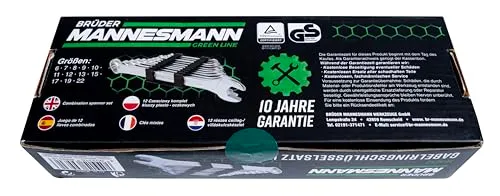 Brüder Mannesmann Gabelringschlüssel Set, 12-teilig - Gabelschlüsselsatz nach DIN 3113 - verchromter Satz Ring-Maulschlüssel mit polierten Köpfen, aus Chrom-Vanadium-Stahl - 6 bis 22 mm | M19652