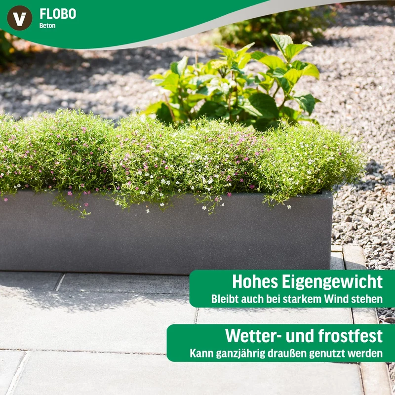 VIVANNO Balkonkasten FLOBO aus Beton - Blumenkasten Anthrazit - 18x60x18 cm