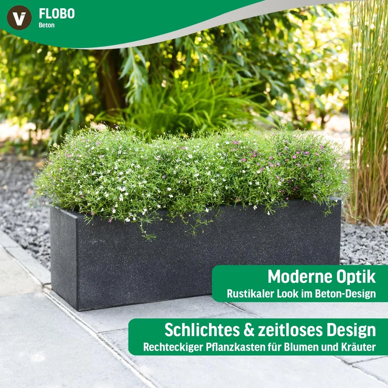 VIVANNO Balkonkasten FLOBO aus Beton - Blumenkasten Anthrazit - 18x60x18 cm