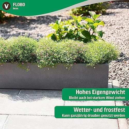 VIVANNO Balkonkasten FLOBO aus Beton - Blumenkasten Anthrazit - 18x60x18 cm