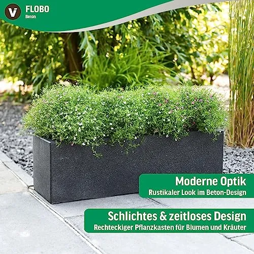 VIVANNO Balkonkasten FLOBO aus Beton - Blumenkasten Anthrazit - 18x60x18 cm