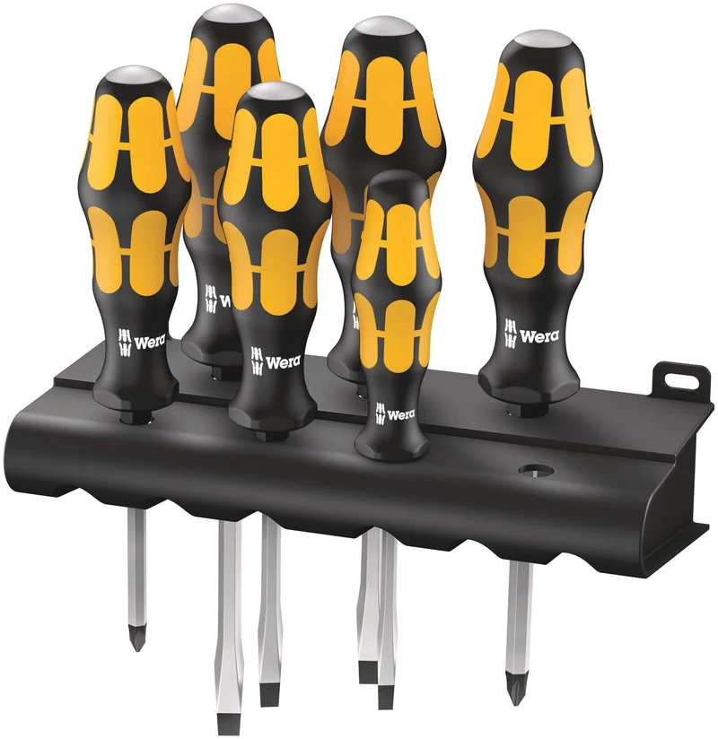Wera Schraubendrehersatz 932/6 Kraftform Plus: Der Schraubmeißel + Rack, 6-teilig, 05018282001, Hex