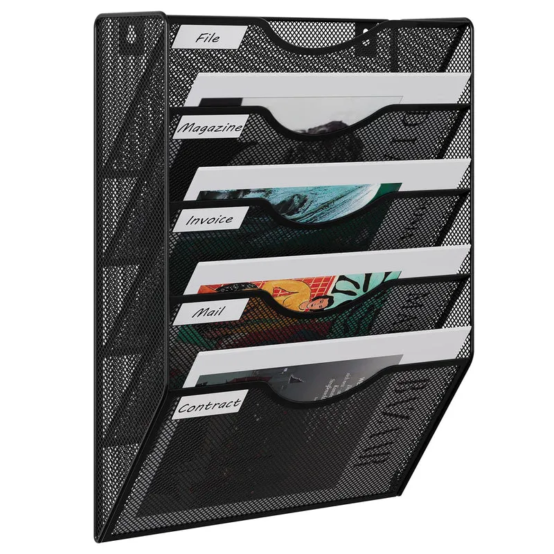 EasyPAG 5 Fächer Metall A4 Zeitschriftenhalter Wand Zeitschriften Wandhalter Aktenablage Dokumentenhalter Hängend Magazin Organizer Flyerhalter Prospektspender,Schwarz