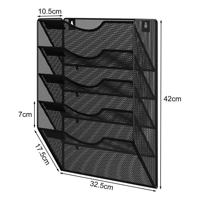 EasyPAG 5 Fächer Metall A4 Zeitschriftenhalter Wand Zeitschriften Wandhalter Aktenablage Dokumentenhalter Hängend Magazin Organizer Flyerhalter Prospektspender,Schwarz
