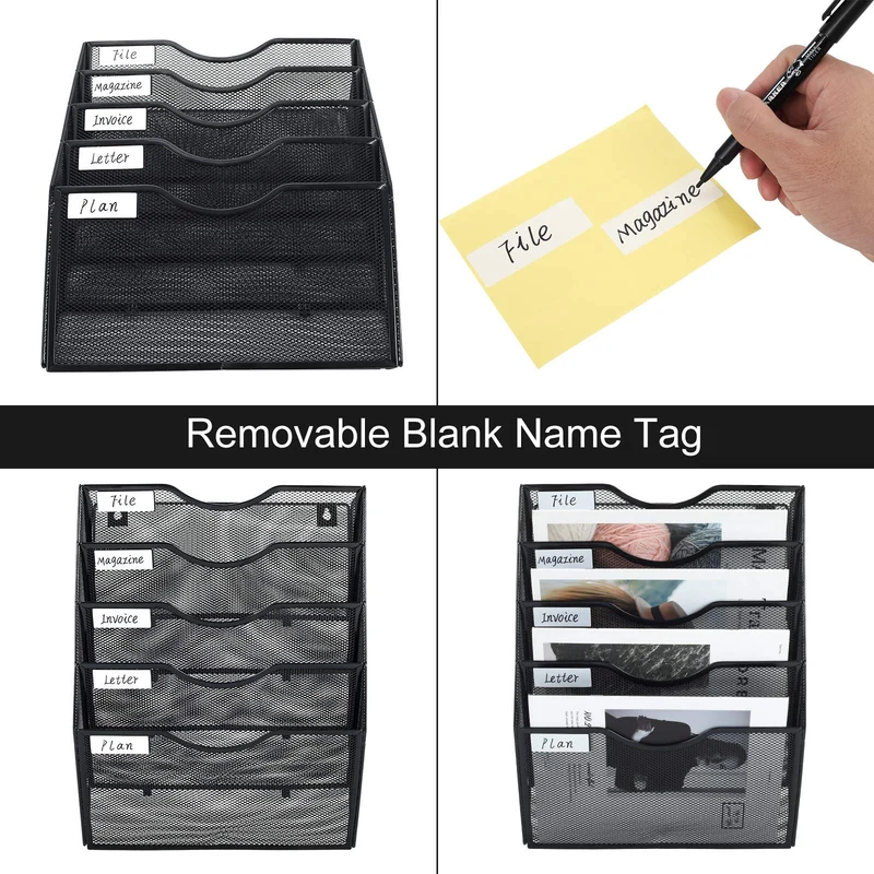 EasyPAG 5 Fächer Metall A4 Zeitschriftenhalter Wand Zeitschriften Wandhalter Aktenablage Dokumentenhalter Hängend Magazin Organizer Flyerhalter Prospektspender,Schwarz