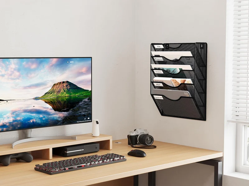 EasyPAG 5 Fächer Metall A4 Zeitschriftenhalter Wand Zeitschriften Wandhalter Aktenablage Dokumentenhalter Hängend Magazin Organizer Flyerhalter Prospektspender,Schwarz