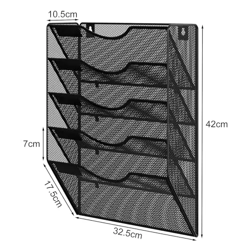 EasyPAG 5 Fächer Metall A4 Zeitschriftenhalter Wand Zeitschriften Wandhalter Aktenablage Dokumentenhalter Hängend Magazin Organizer Flyerhalter Prospektspender,Schwarz