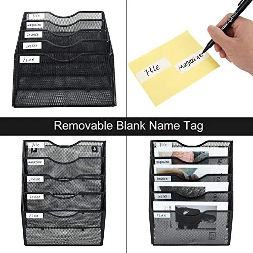 EasyPAG 5 Fächer Metall A4 Zeitschriftenhalter Wand Zeitschriften Wandhalter Aktenablage Dokumentenhalter Hängend Magazin Organizer Flyerhalter Prospektspender,Schwarz