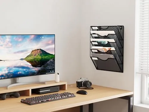 EasyPAG 5 Fächer Metall A4 Zeitschriftenhalter Wand Zeitschriften Wandhalter Aktenablage Dokumentenhalter Hängend Magazin Organizer Flyerhalter Prospektspender,Schwarz