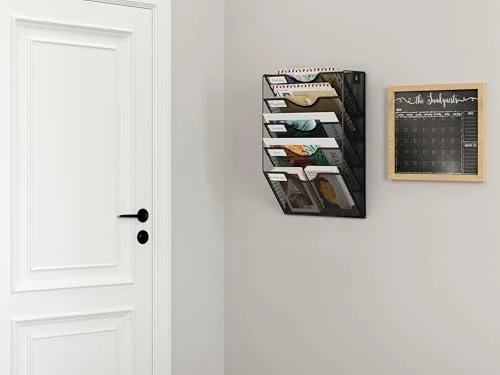 EasyPAG 5 Fächer Metall A4 Zeitschriftenhalter Wand Zeitschriften Wandhalter Aktenablage Dokumentenhalter Hängend Magazin Organizer Flyerhalter Prospektspender,Schwarz