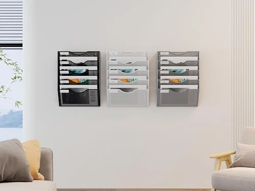 EasyPAG 5 Fächer Metall A4 Zeitschriftenhalter Wand Zeitschriften Wandhalter Aktenablage Dokumentenhalter Hängend Magazin Organizer Flyerhalter Prospektspender,Schwarz