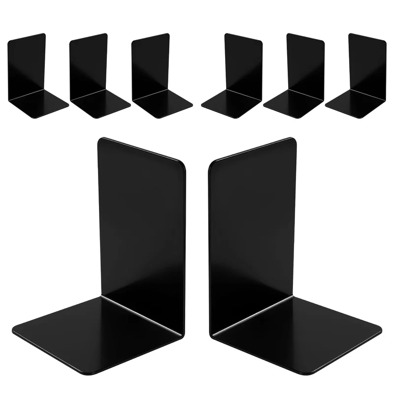 8 Stück Schwarze Buchstützen, extra groß & verstärkt Bücherstütze