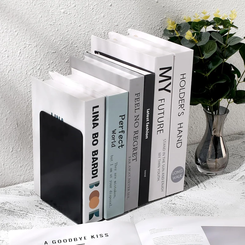 8 Stück Schwarze Buchstützen, extra groß & verstärkt Bücherstütze