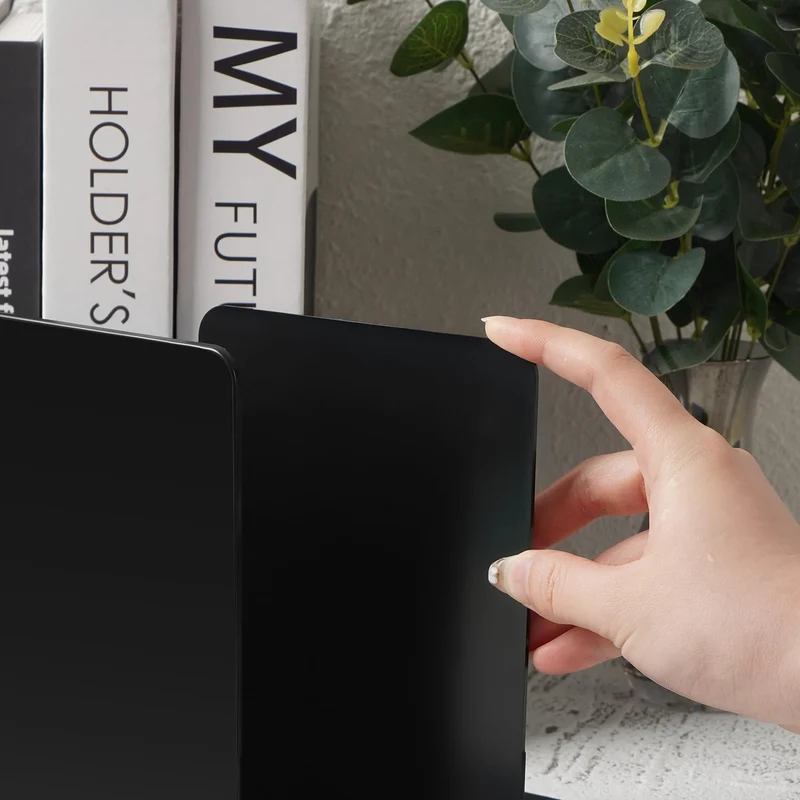 8 Stück Schwarze Buchstützen, extra groß & verstärkt Bücherstütze