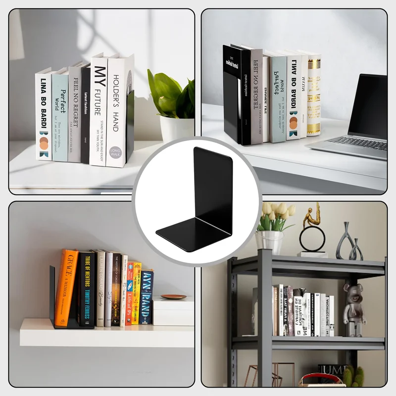 8 Stück Schwarze Buchstützen, extra groß & verstärkt Bücherstütze